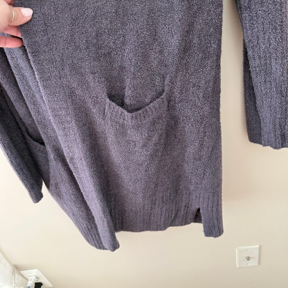 Barefoot Dreams CozyChic Lite Hooded Cardigan Gray Open Front Sweater Large - Picture 6 of 9